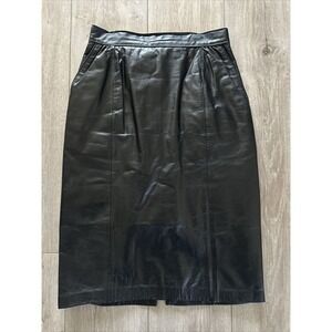 Vintage J. Percy  Marvin‎ Richards Black Leather Midi Skirt Women's Sz 10